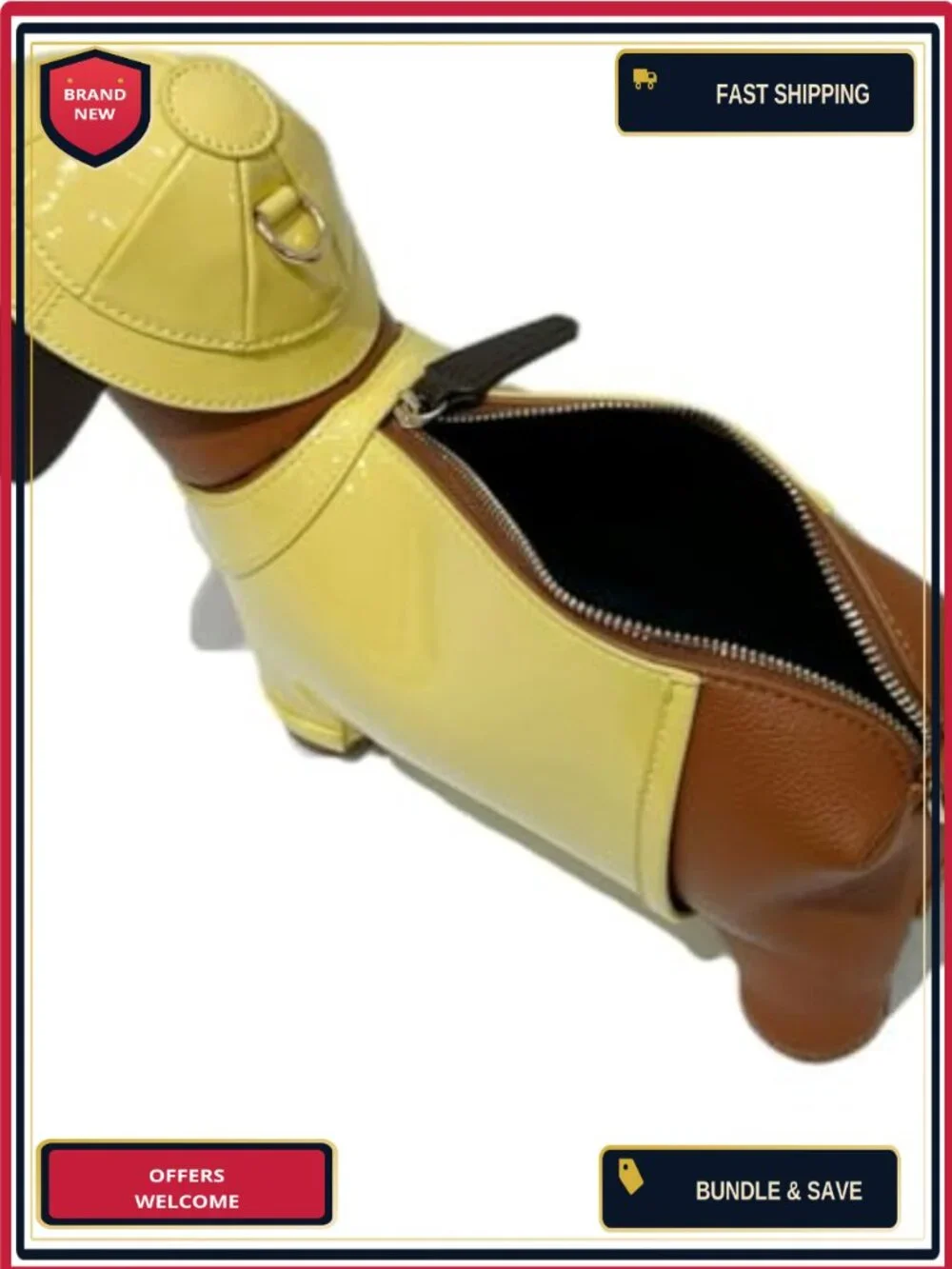 Dachshund Crossbody Purse Patent Leather Yellow Raincoat Design